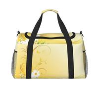 Curving Chamomile Flowers Flying Butterflies Print Weekender Bag,Gym Bag with,Carry On Luggage Overnight Weekend Bag, Holdall Handbag