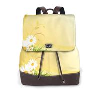 Curving Chamomile Flowers Flying Butterflies Print Women Backpack Waterproof Anti-Theft Lightweight Pu Fashion Leather Nylon School Shoulder Bag Travel Backpack