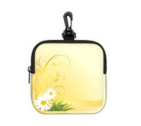 Curving Chamomile Flowers Flying Butterflies Square Zipper Pouch with All-Over Print,Waterproof Rubber-Fabric, Lightweight Durable Small Organizer Bag for Coins, Cards, Keys