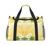 Curving Chamomile Flowers Flying Butterflies Travel Duffel Bag for Women Men,Print Polyester Tote Hand Luggage Bag with Shoulder Strap