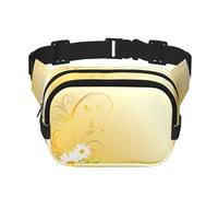 Curving Chamomile Flowers Flying Butterflies Unisex Adjustable Waist Square Double Layer Waist Pack for Outdoor Activities Travelling Running Hiking