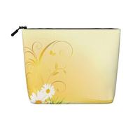 Curving Chamomile Flowers Flying Butterflies Waterproof Large Capacity with Zipper Travel Business Trip Home Multifunctional Makeup Bag Storage Bag Coin Purse