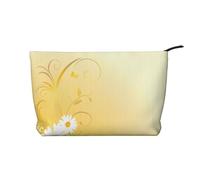 Curving Chamomile Flowers Flying Butterflies Zipper Closure Corduroy Makeup Bag Multifunctional Organizer 22x7x17cm for Travel Camping Vacation Fitness