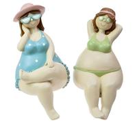 Curvy Beach Ladies Freestanding Ornaments - Plump Vintage Style Bathers - Nautical Homeware Decoration - Set of 2