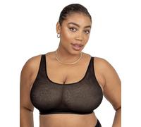Curvy Couture Sheer Mesh Plus Size, Bralettes for Women with Support and Wireless, See Through Bras, Black Hue, 3X-Large