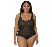 Curvy Couture Women's No Show Lace Semi Sheer Bodysuit, Black Hue Mesh, XXXL
