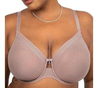 Curvy Couture Women's Sheer Mesh Full Coverage Unlined Underwire Bra, Bark, 44DD