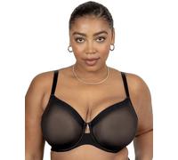 Curvy Couture Women's Sheer Mesh Full Coverage Unlined Underwire Bra, Black Hue, 34DD