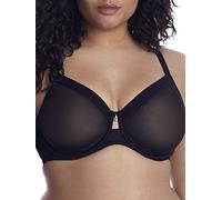 Curvy Couture Women's Sheer Mesh Full Coverage Unlined Underwire Bra, Black Hue, 38DD