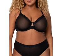 Curvy Couture Women's Sheer Mesh Full Coverage Unlined Underwire Bra, Black Hue, 44DD
