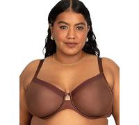 Curvy Couture Women's Sheer Mesh Full Coverage Unlined Underwire Bra, Chocolate, 34F