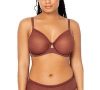 Curvy Couture Women's Sheer Mesh Full Coverage Unlined Underwire Bra, Chocolate, 40D