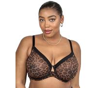 Curvy Couture Women's Sheer Mesh Full-Coverage Unlined Underwire Bra, Designer Leo, 34DD