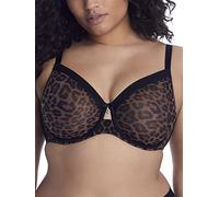 Curvy Couture Women's Sheer Mesh Full Coverage Unlined Underwire Bra, Designer Leo, 40C