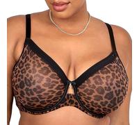 Curvy Couture Women's Sheer Mesh Full Coverage Unlined Underwire Bra, Designer Leo, 44E