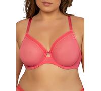Curvy Couture Women's Sheer Mesh Full Coverage Unlined Underwire Bra, Sun Kissed Coral, 42H US