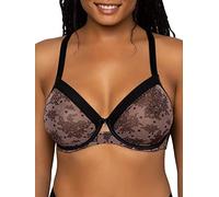 Curvy Couture Women's Sheer Unlined Underwire Plunge Full Coverage Bra, Chantilly, 44FF