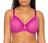 Curvy Couture Women's Sheer Unlined Underwire Plunge Full Coverage Bra, Cosmo Pink, 44E