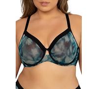 Curvy Couture Women's Sheer Unlined Underwire Plunge Full Coverage Bra, Floral Wash, 40D