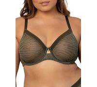 Curvy Couture Women's Sheer Unlined Underwire Plunge Full Coverage Bra, Olive Waves, 46DD