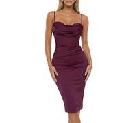 CurvySweet Wedding Guest Dress Ruched Bodycon Built-in Bra Sleeveless 2025 Fall Summer Midi Cocktail Party Dresses for Women Burgundy