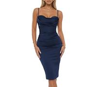 CurvySweet Wedding Guest Dress Ruched Bodycon Built-in Bra Sleeveless 2025 Fall Summer Midi Cocktail Party Dresses for Women Navy Blue