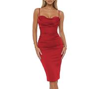 CurvySweet Wedding Guest Dress Ruched Bodycon Built-in Bra Sleeveless 2025 Fall Summer Midi Cocktail Party Dresses for Women Red
