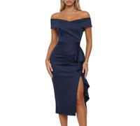 CurvySweet Women's Off the Shoulder Ruched Midi Dress with Built-in Bra