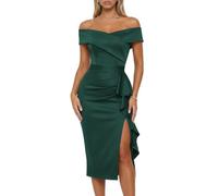 CurvySweet Women's Off the Shoulder Ruched Midi Dress with Built-in Bra