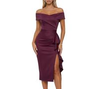 CurvySweet Women's Off the Shoulder Ruched Midi Dress with Built-in Bra