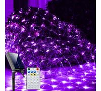 Curyidy Solar Net Halloween Lights Purple,200 LED Net Lights Outdoor Mesh Lights, 19 Modes Solar Powered/USB Remote Control String for Garden, Yard, Bushes, Trunk, Halloween, Xmas Tree Decor