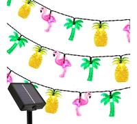 Curyidy Summer Tropical Party Decorations Hawaiian String Lights, 30LED Flamingo Pineapple Palm Tree Solar String Lights Outdoor, Beach Themed for Pool, Love Island, Luau Party Decor