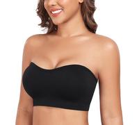 Curyon Strapless Bra Non-Slip Supportive Multiway Bandeau Tube Bra Padded Wirefree Seamless Removable Pads Adjustable Clear Straps Black XL