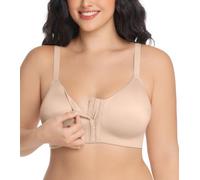 Curyon Women's Wirefree Front Closure Bra - Soft 3D Molded Cups Double-Layer Brushed Fabric Adjustable Anti-Slip Straps Convertible X-Back Comfortable Everyday Wear Beige 40 E