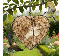 CURZLERH Handmade Heart Shaped Bird Nest,Bird Box Refillable Material Holder,Easy to Hang Dual-Season Outdoor Shelter for Hummingbirds, Finches and Wild Birds in Garden, Patio.
