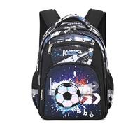Cusangel Boys Backpack, Large Capacity School Bags for Girls and Boys with Reflective Strip, Cute Black Football Kids Backpack for School Travel, Lightweight Kids Rucksack for Teenagers