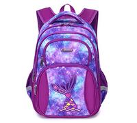 Cusangel Girls School Backpack, Large Capacity School Bags for Girls and Boys with Reflective Strip, Cute Waterproof Purple Mermaid Backpack for School Travel, Lightweight Rucksack for Teenage