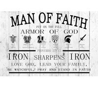 Cusde Bible Metal Tin Sign Christian Man of Faith Quotes Proverbs 27：17 Retro Decor Wall Art Inspirational Poster for Office Living Room Gifts 8x12 Inch