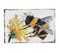 Cusde Bumble Bee Collecting Pollen Metal Tin Sign Warning Signs Home Wall Decor Metal Sign Plaque Poster 8X12 Inches