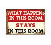 Cusde Funny Metal Tin Sign What Happens In This Room Stays In This Room Signs Wall Home Decorations Retro Decor Wall Art Gift Idea Posters for Man Cave Bar Cafe Garage Pub Club 12x8 Inches