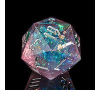 Cusdie 33MM D20 DND Dice with Sharp Edges and Glitter Foil Inclusions, Single 20 Sided D&D Dice, for Role Playing Game Dungeons and Dragons Gift(Purple)