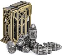 cusdie 7-Die Bullet-Shaped Metal Dice Set DND Dice Set in Metal Clip Case for Dungeons and Dragons TTRPG Role Playing Dice Game(Nickel)