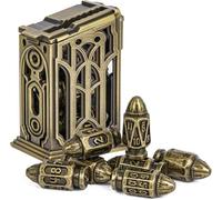 cusdie 7-Die Bullet-Shaped Metal Dice Set DND Dice Set in Metal Clip Case for Dungeons and Dragons TTRPG Role Playing Dice Game(Bronze)