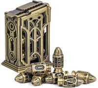 cusdie 7-Die Bullet-Shaped Metal Dice Set DND Dice Set in Metal Clip Case for Dungeons and Dragons TTRPG Role Playing Dice Game(Ancient Bronze)