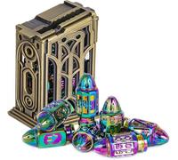 cusdie 7-Die Bullet-Shaped Metal Dice Set DND Dice Set in Metal Clip Case for Dungeons and Dragons TTRPG Role Playing Dice Game(Colorful)