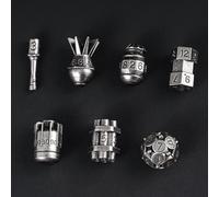 cusdie 7-Die Creative Metal Dice Set DND Dice Set for Dungeons and Dragons TTRPG Role Playing Dice Games RPGs(Nickel)