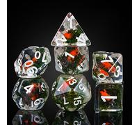 Cusdie 7-Die DND Dice, Polyhedral Dice Set Filled with Animal, for Dungeons and Dragons Role Playing Game D&D（Red Black Goldfish）