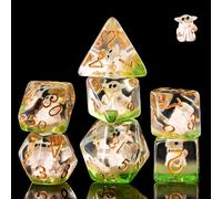 cusdie 7-Die DND Dice, Polyhedral Dice Set Filled with Animal, for Dungeons and Dragons Role Playing Game D&D Dice（Green Spirit）