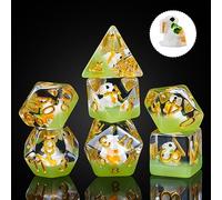cusdie 7-Die DND Dice, Polyhedral Dice Set Filled with Animal, for Dungeons and Dragons Role Playing Game D&D Dice（White Rabbit）