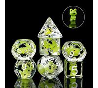 cusdie 7-Die DND Dice, Polyhedral Dice Set Filled with Animal, for Dungeons and Dragons Role Playing Game D&D Dice (Green Frog)
